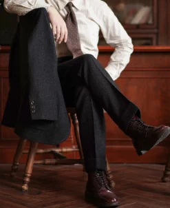 Fashion 1930s Charcoal Gray Tweed Pleated Trousers Pants&trousers