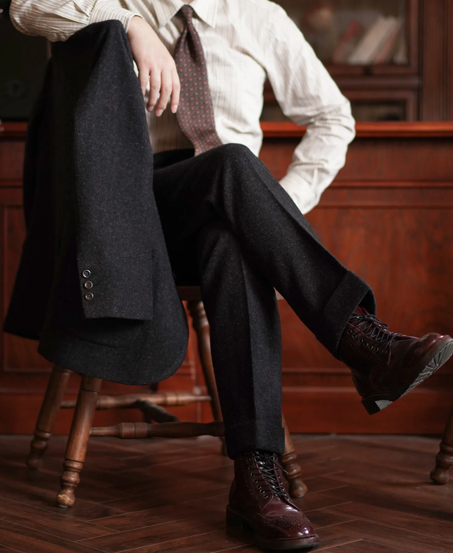 Fashion 1930s Charcoal Gray Tweed Pleated Trousers Pants&trousers