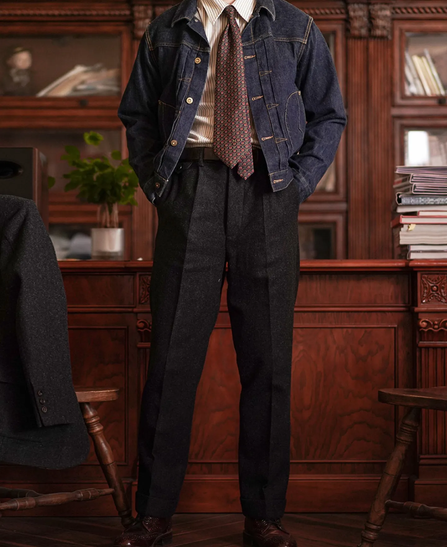 Fashion 1930s Charcoal Gray Tweed Pleated Trousers Pants&trousers