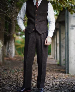New 1920s Chocolate Brown Tweed Trousers Pants&trousers