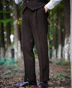 New 1920s Chocolate Brown Tweed Trousers Pants&trousers