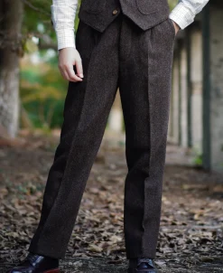 New 1920s Chocolate Brown Tweed Trousers Pants&trousers