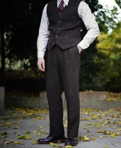 New 1920s Chocolate Brown Tweed Trousers Pants&trousers