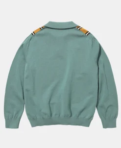 Fashion 1950s Contrast Stripe Long Sleeve Polo Shirt Polo Shirts | Long Sleeve T-Shirts