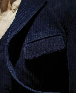 Fashion 1920s French Indigo Corduroy Suit Jacket Jackets&coats