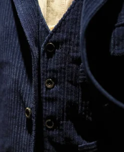 Fashion 1920s French Indigo Corduroy Suit Jacket Jackets&coats