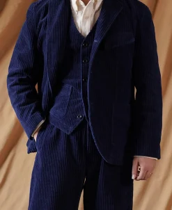 Fashion 1920s French Indigo Corduroy Suit Jacket Jackets&coats