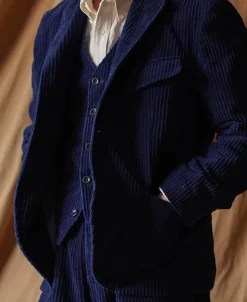 Fashion 1920s French Indigo Corduroy Suit Jacket Jackets&coats