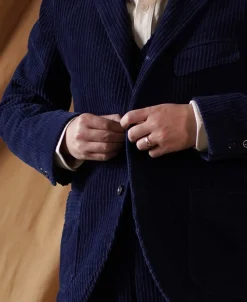 Fashion 1920s French Indigo Corduroy Suit Jacket Jackets&coats