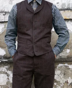 Online 1920s French Salt & Pepper Striped Chambray Vest Waistcoats