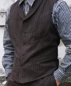 Online 1920s French Salt & Pepper Striped Chambray Vest Waistcoats