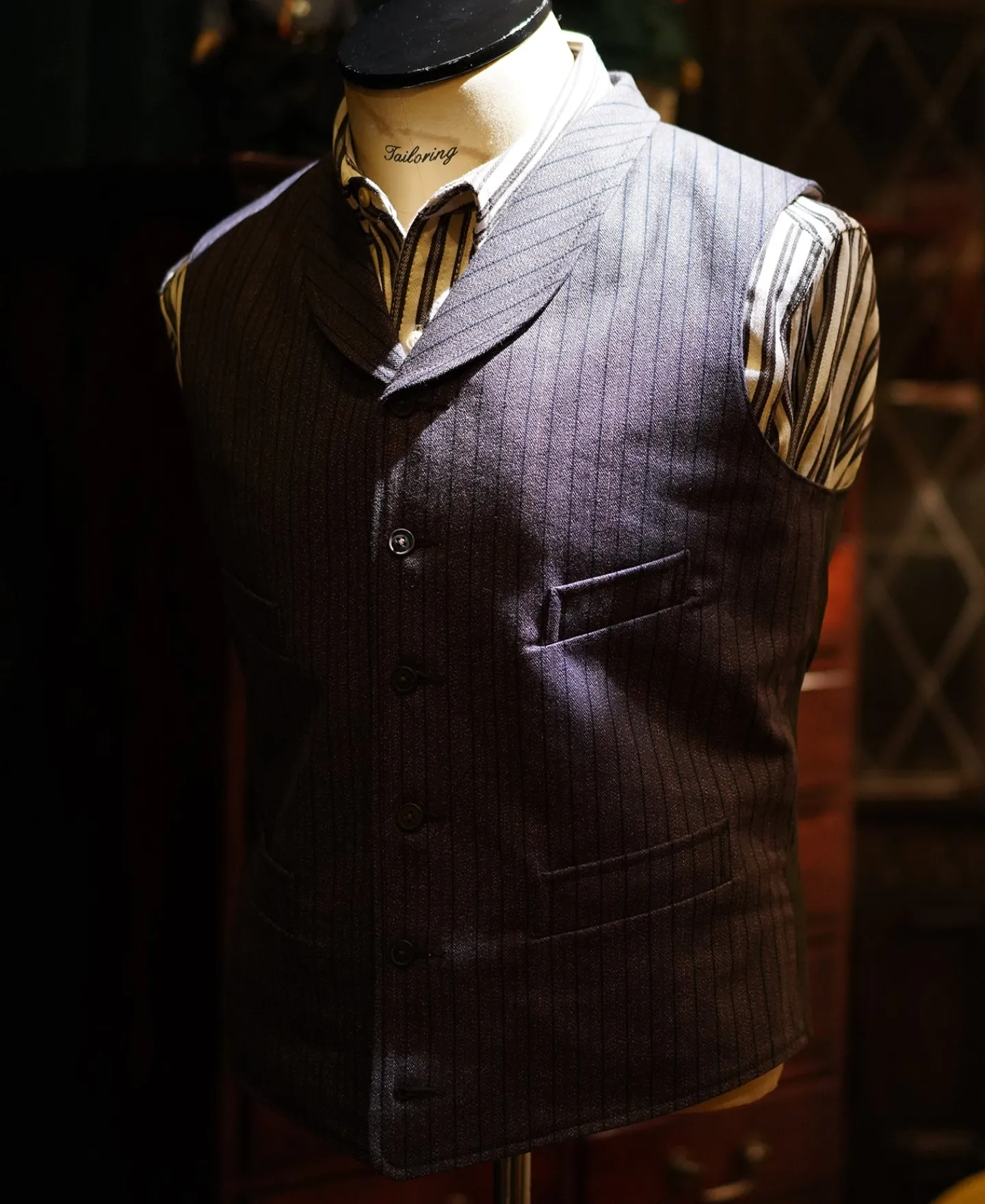Online 1920s French Salt & Pepper Striped Chambray Vest Waistcoats