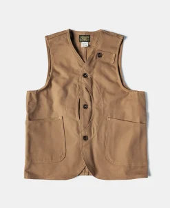 Clearance 1930s Heavyweight Canvas Game Pocket Hunting Vest - Khaki Waistcoats
