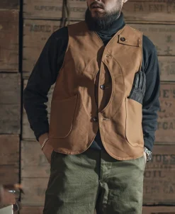 Clearance 1930s Heavyweight Canvas Game Pocket Hunting Vest - Khaki Waistcoats