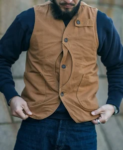 Clearance 1930s Heavyweight Canvas Game Pocket Hunting Vest - Khaki Waistcoats