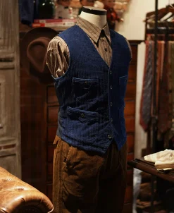 New 1920s Indigo Corduroy Work Vest Waistcoats