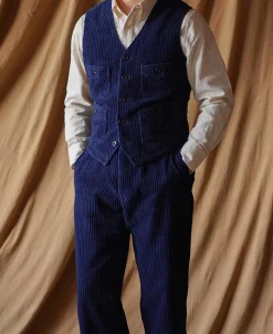 New 1920s Indigo Corduroy Work Vest Waistcoats