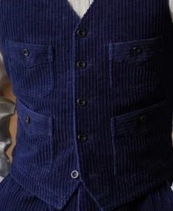 New 1920s Indigo Corduroy Work Vest Waistcoats