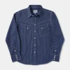 Fashion 1950s Indigo Discharge-printed Wabash Stripe Western Shirt Long Sleeve Shirts | Shirts