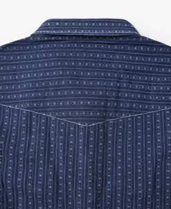 Fashion 1950s Indigo Discharge-printed Wabash Stripe Western Shirt Long Sleeve Shirts | Shirts
