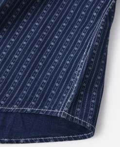 Fashion 1950s Indigo Discharge-printed Wabash Stripe Western Shirt Long Sleeve Shirts | Shirts