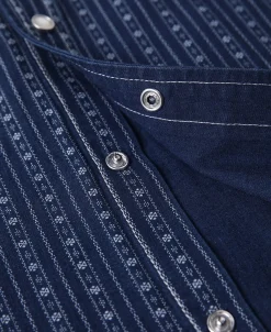 Fashion 1950s Indigo Discharge-printed Wabash Stripe Western Shirt Long Sleeve Shirts | Shirts