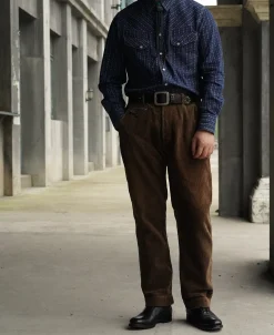 Fashion 1950s Indigo Discharge-printed Wabash Stripe Western Shirt Long Sleeve Shirts | Shirts