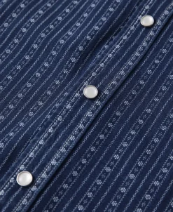 Fashion 1950s Indigo Discharge-printed Wabash Stripe Western Shirt Long Sleeve Shirts | Shirts