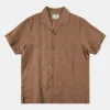 Hot 1950s Italian Collar Linen Shirt - Brown Short Sleeve Shirts | Shirts