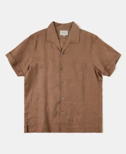 Hot 1950s Italian Collar Linen Shirt - Brown Short Sleeve Shirts | Shirts
