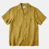 Best 1950s Italian Collar Linen Shirt - Mustard Short Sleeve Shirts | Shirts