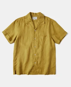 Best 1950s Italian Collar Linen Shirt - Mustard Short Sleeve Shirts | Shirts