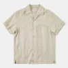 Best 1950s Italian Collar Linen Shirt - Apricot Short Sleeve Shirts | Shirts