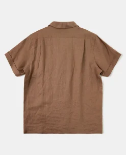Hot 1950s Italian Collar Linen Shirt - Brown Short Sleeve Shirts | Shirts