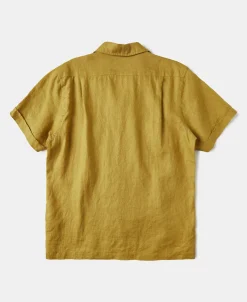 Best 1950s Italian Collar Linen Shirt - Mustard Short Sleeve Shirts | Shirts