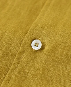 Best 1950s Italian Collar Linen Shirt - Mustard Short Sleeve Shirts | Shirts
