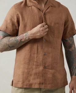 Hot 1950s Italian Collar Linen Shirt - Brown Short Sleeve Shirts | Shirts