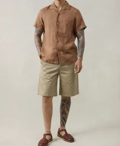 Hot 1950s Italian Collar Linen Shirt - Brown Short Sleeve Shirts | Shirts