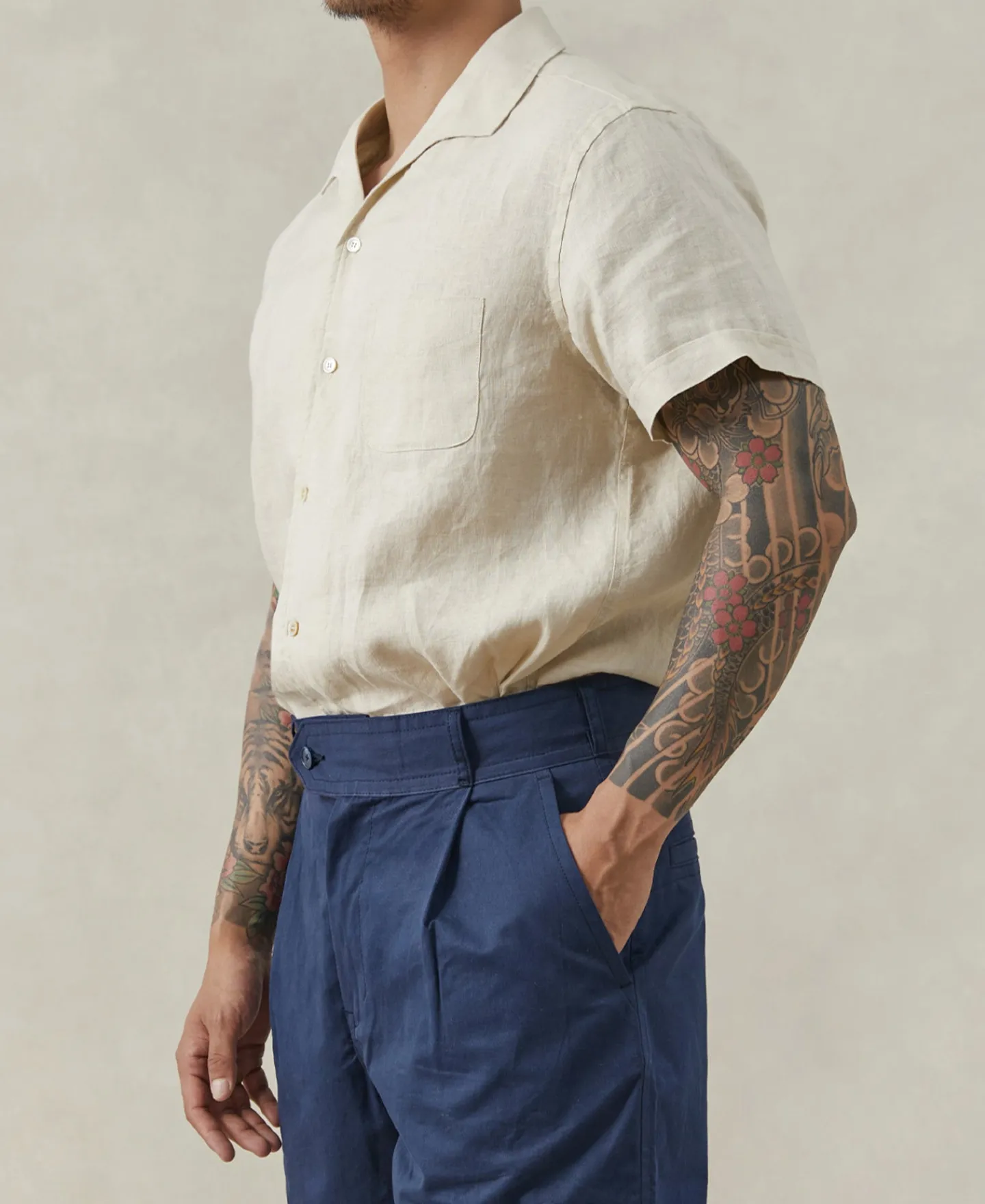 Best 1950s Italian Collar Linen Shirt - Apricot Short Sleeve Shirts | Shirts