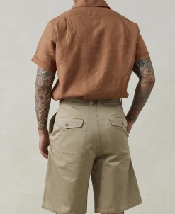 Hot 1950s Italian Collar Linen Shirt - Brown Short Sleeve Shirts | Shirts
