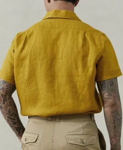 Best 1950s Italian Collar Linen Shirt - Mustard Short Sleeve Shirts | Shirts