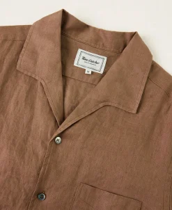 Hot 1950s Italian Collar Linen Shirt - Brown Short Sleeve Shirts | Shirts