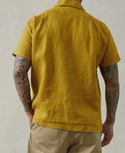 Best 1950s Italian Collar Linen Shirt - Mustard Short Sleeve Shirts | Shirts
