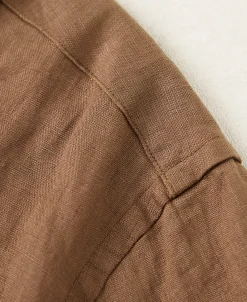 Hot 1950s Italian Collar Linen Shirt - Brown Short Sleeve Shirts | Shirts