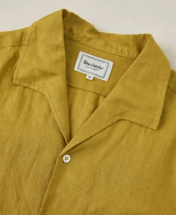 Best 1950s Italian Collar Linen Shirt - Mustard Short Sleeve Shirts | Shirts
