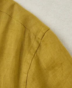 Best 1950s Italian Collar Linen Shirt - Mustard Short Sleeve Shirts | Shirts