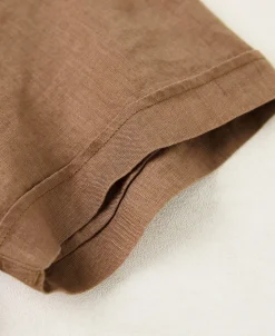 Hot 1950s Italian Collar Linen Shirt - Brown Short Sleeve Shirts | Shirts
