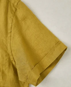 Best 1950s Italian Collar Linen Shirt - Mustard Short Sleeve Shirts | Shirts