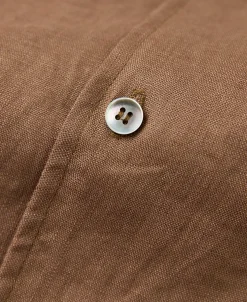 Hot 1950s Italian Collar Linen Shirt - Brown Short Sleeve Shirts | Shirts