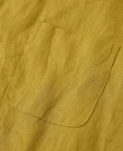 Best 1950s Italian Collar Linen Shirt - Mustard Short Sleeve Shirts | Shirts